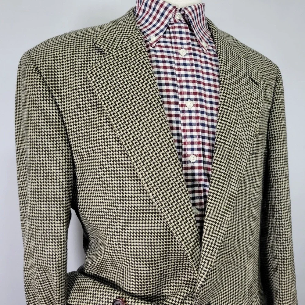 VTG Chaps Ralph Lauren Men's Sport‎ Coat Blazer Beige Houndstooth Wool Sz 42L